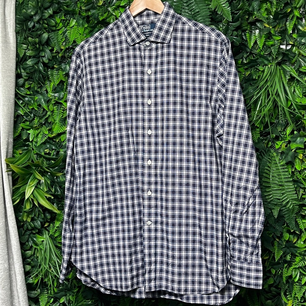 Vintage Polo‎ by Ralph Lauren Shirt Size 16 40-41 Blue Plaid Button Down 3483